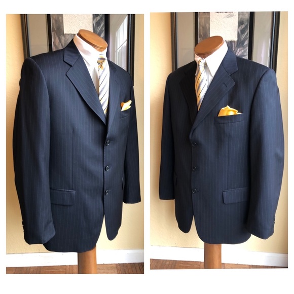 Emilio Yuste Wool 2 Piece Navy Blue Pinstripe Suit Size 42R Slacks W35” L29.5” - Picture 11 of 16